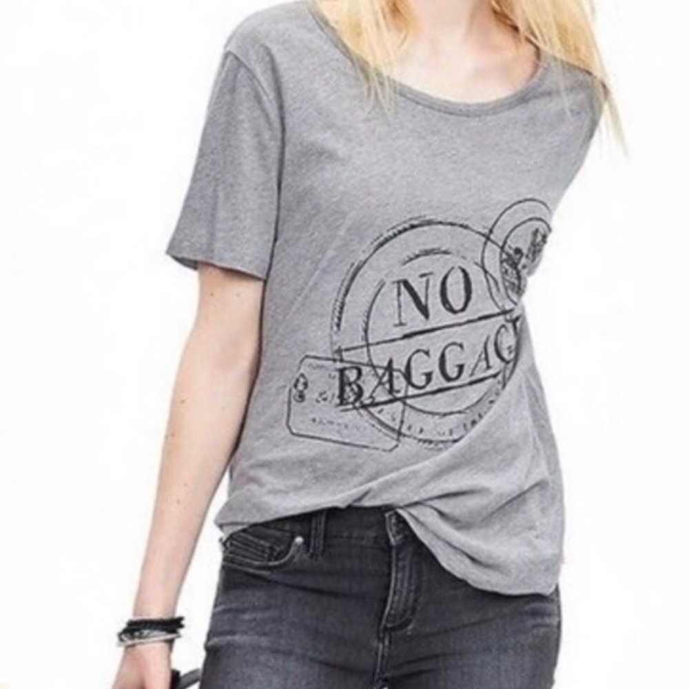 Banana Republic Heather Gray 'No Baggage' Slogan Graphic Tee Shirt Top Sz Medium